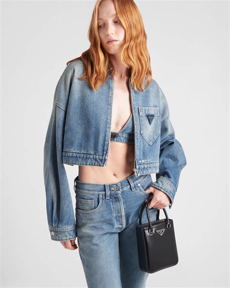 prada crop jean jacket|saks Prada denim jacket.